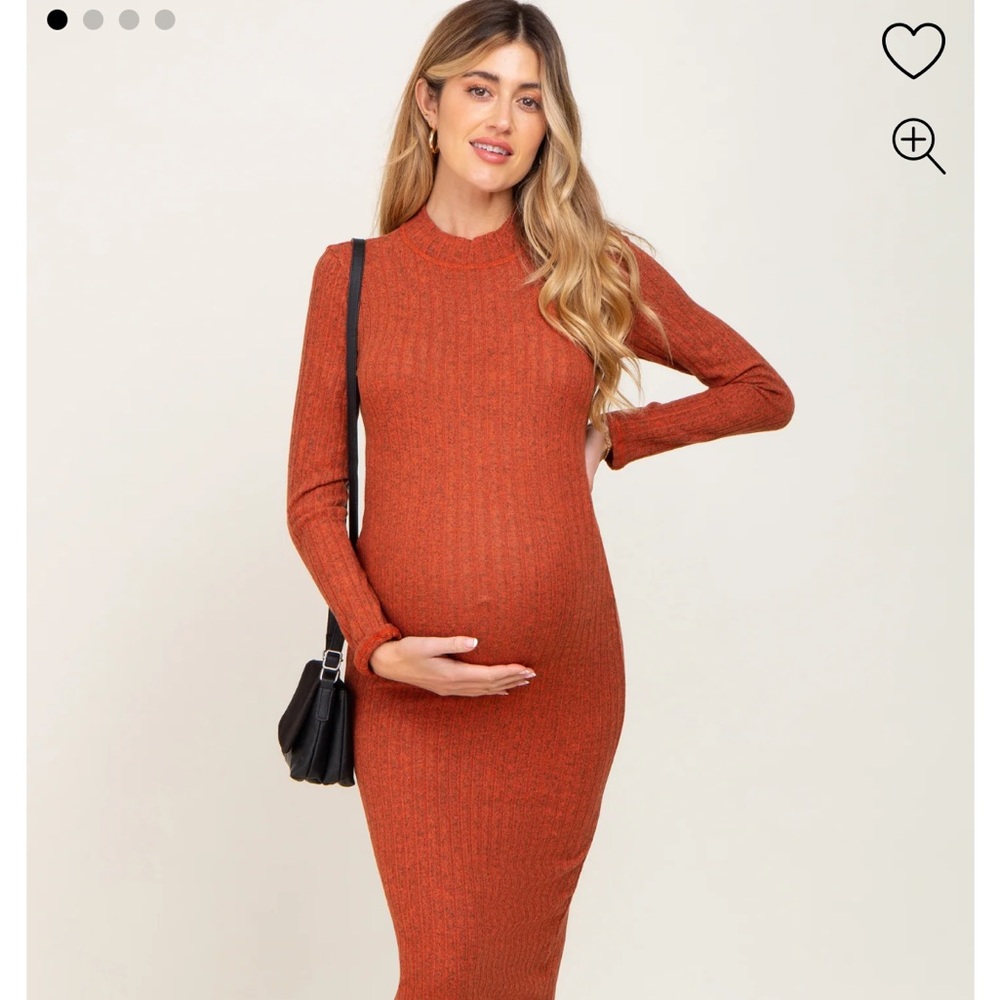 Rust Brushed Knit Long Sleeve Maternity Dress